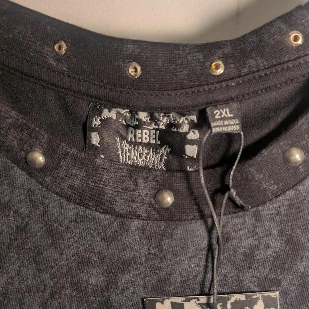 Rebel Vengeance Eye Graphic Studded T-Shirt 2XL Black Acid Wash Y2K NWT